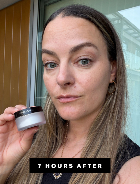 Sophie Panych holding up Laura Mercier loose powder