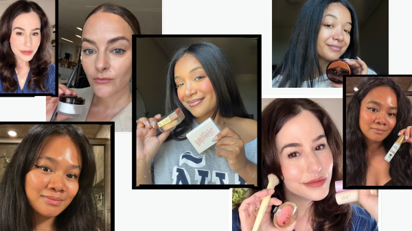 Allure staff demonstrating tips on how to make makeup last all day long