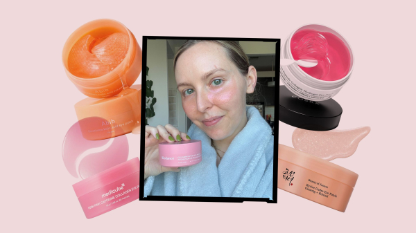 Image contains an Allure editor holding the Biodance Collagen Peptide Eye Patches surrounded by a collage of the best...